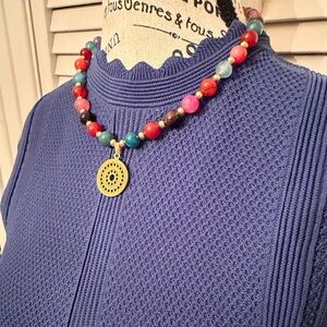 Elegant Multicolor Stone Necklace with Gold Pendant